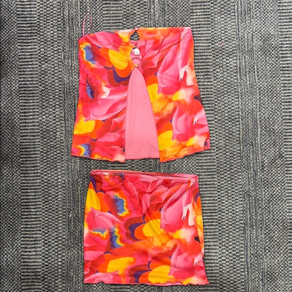 superdown Pink and Yellow Abstract Two-Piece Set